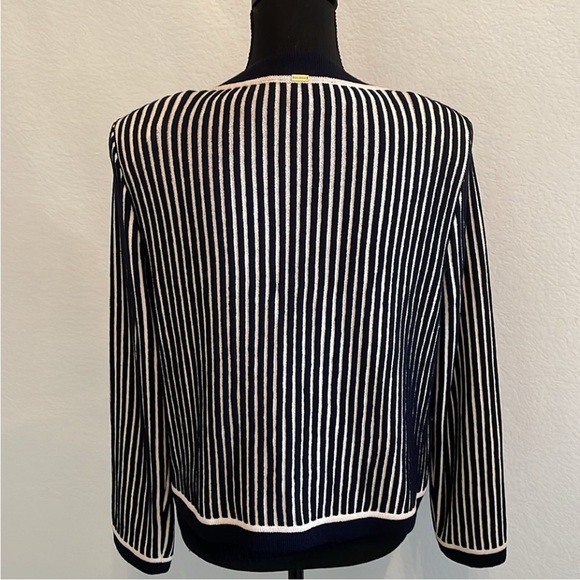 St.John Twin Set Navy/ white Wool Blend Cardigan / Vest size M - Picture 5 of 16
